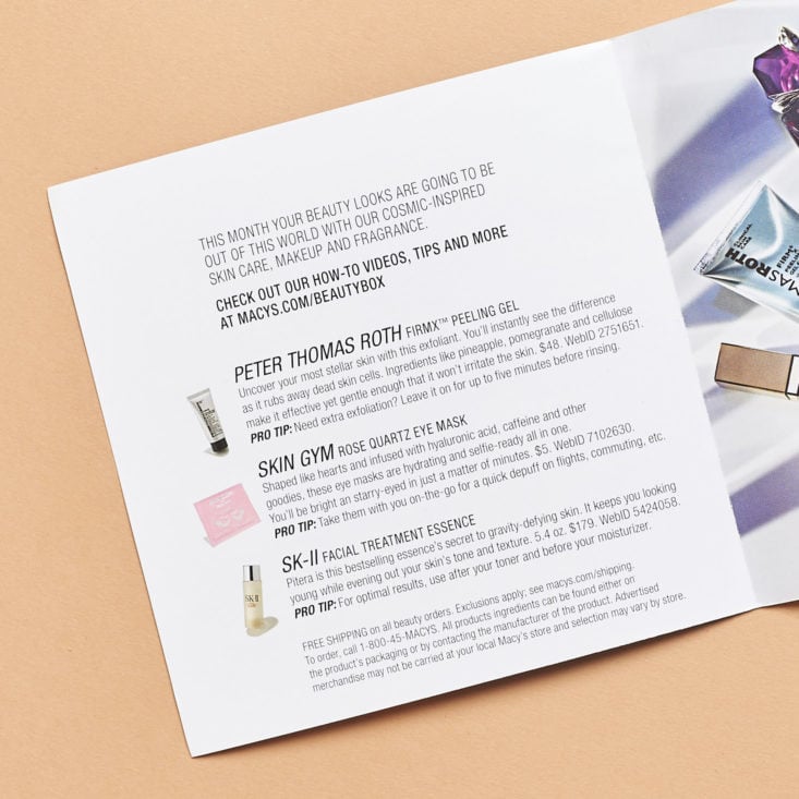 Macys Beauty Box March 2019 booklet product list