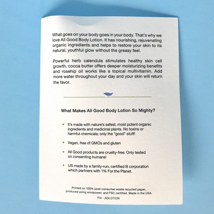 Mighty Fix Subscription March 2019 - Info Card Back
