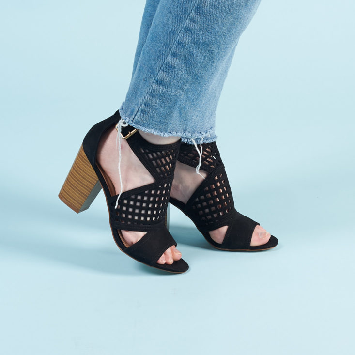 Shoe Dazzle black heeled sandals for spring march 2019