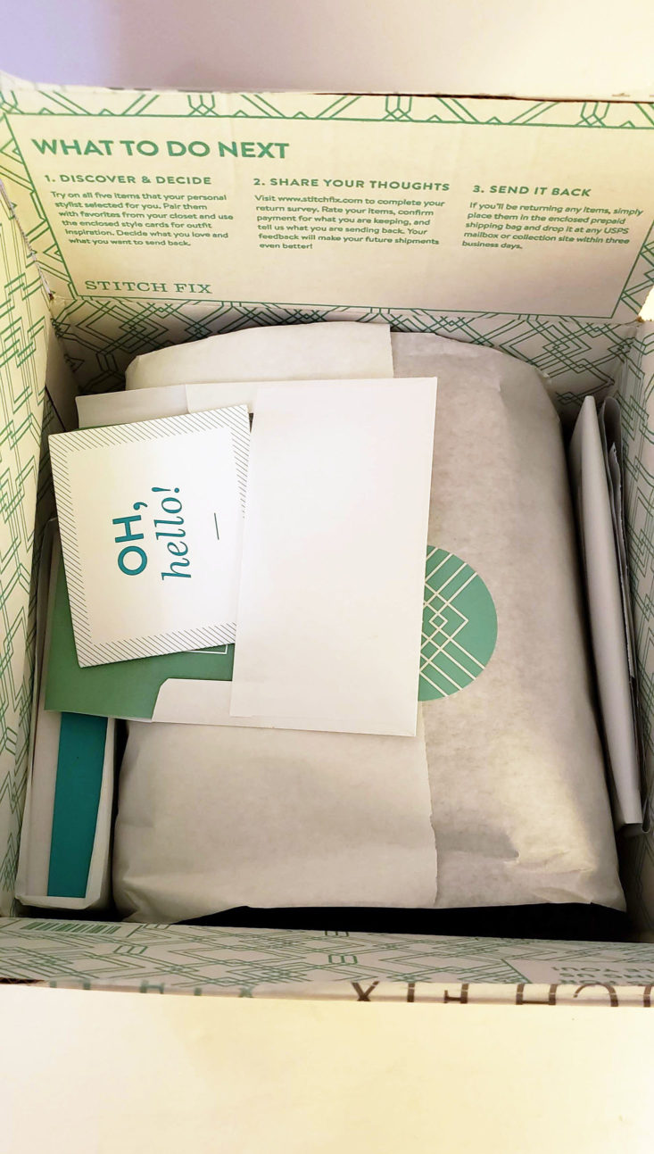 Stitch Fix Plus Size Clothing Box January 2019 - Open Box Top