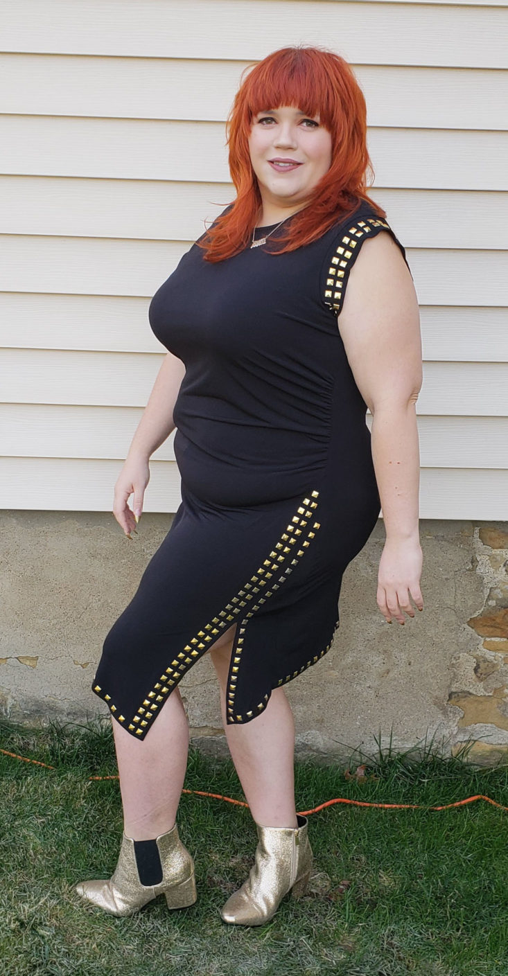 Stitch Fix Plus Size Clothing Box January 2019 - Vallery Side Slit Dress Wearing Front 2