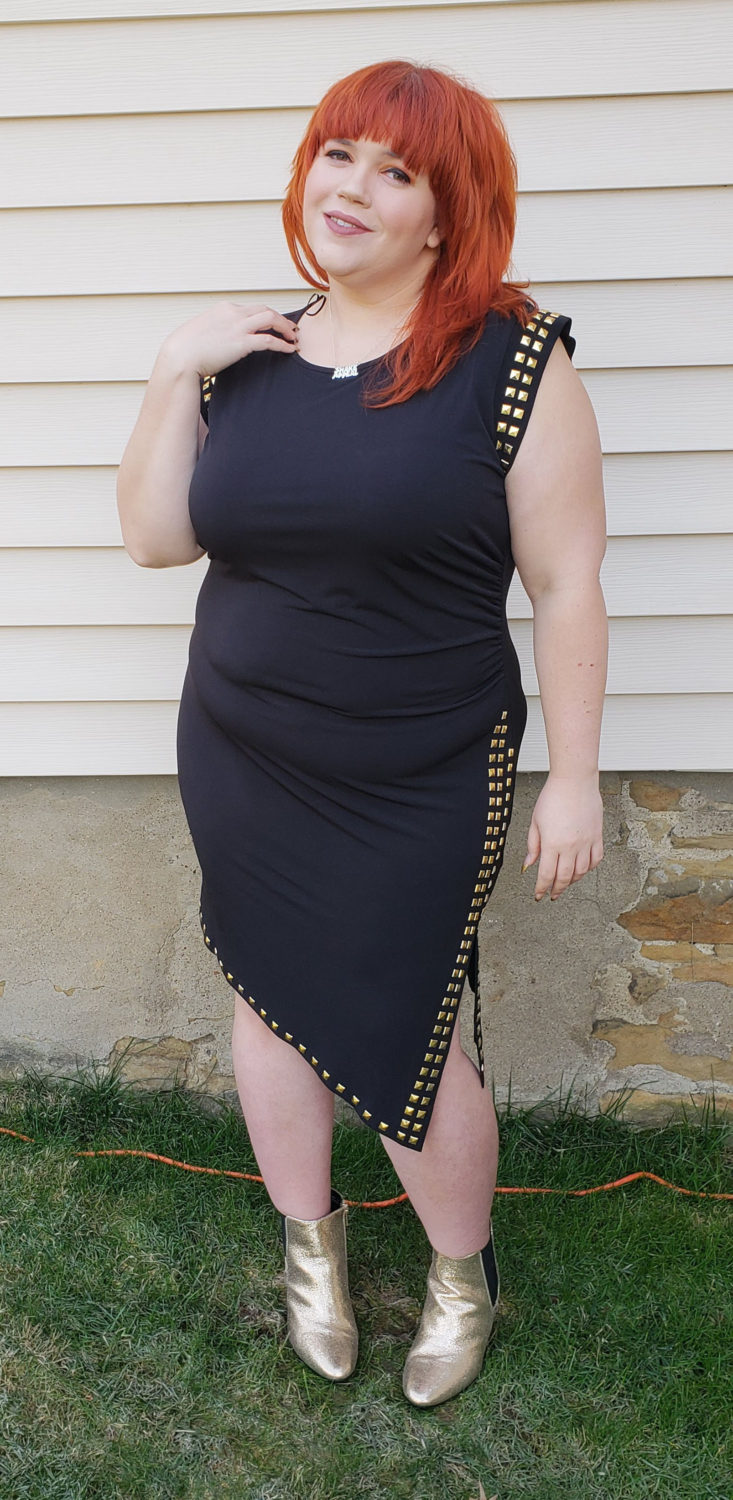 Stitch Fix Plus Size Clothing Box January 2019 - Vallery Side Slit Dress Wearing Front 3