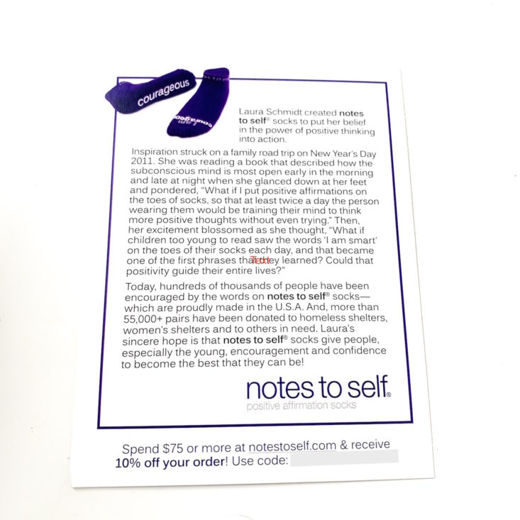 Strong Selfie Burst Box Spring 2019 - Notes To Self Socks Info Card Front