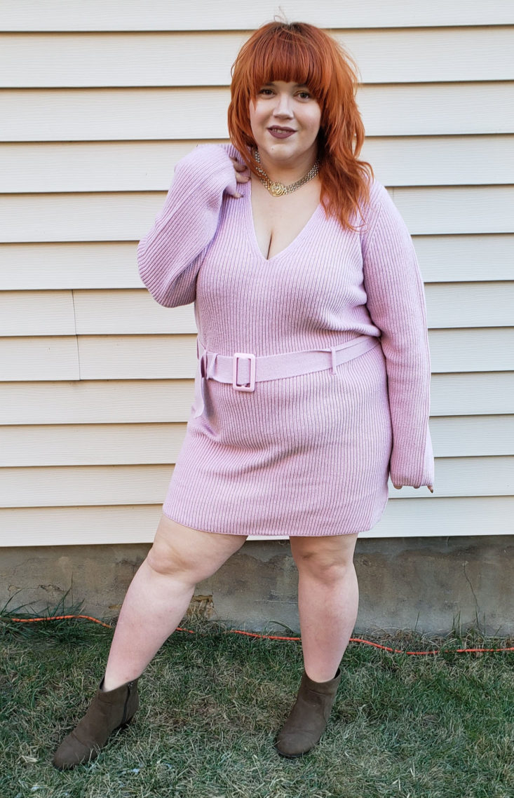 Trunk Club Plus Size Subscription Box Review December 2018 - Belted Sweater Dress by Leith Size 3x Pose 1 Front