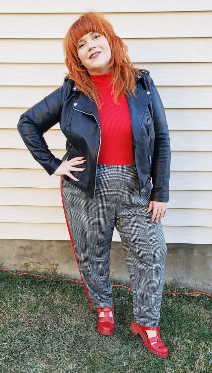 Trunk Club Plus Size Subscription Box Review December 2018 - Red Mock Neck Bodysuit by BP Size 3x Onn Pose 1 Front