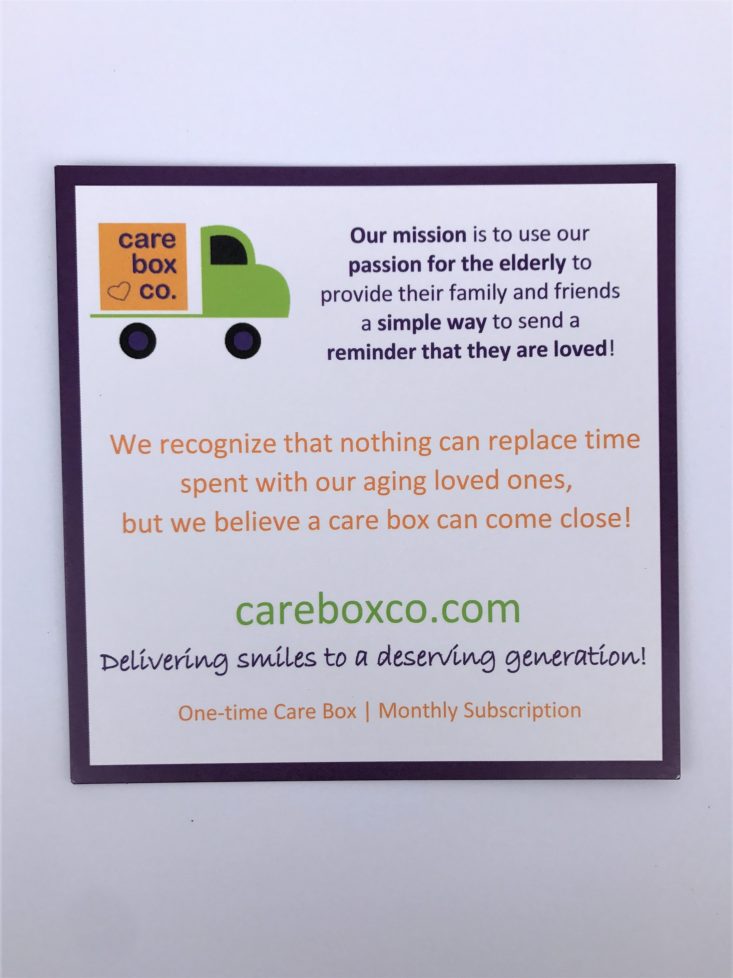 8 Care Box Co. April 2019 - Care Box Info Front