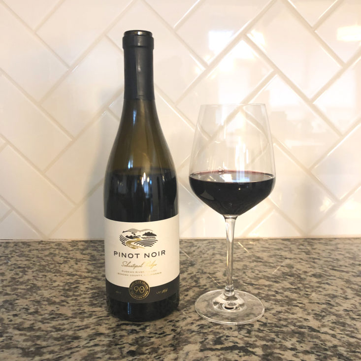 90 Plus Cellars Wine Review Spring 2019 - Pinot Bottle With Glass Front