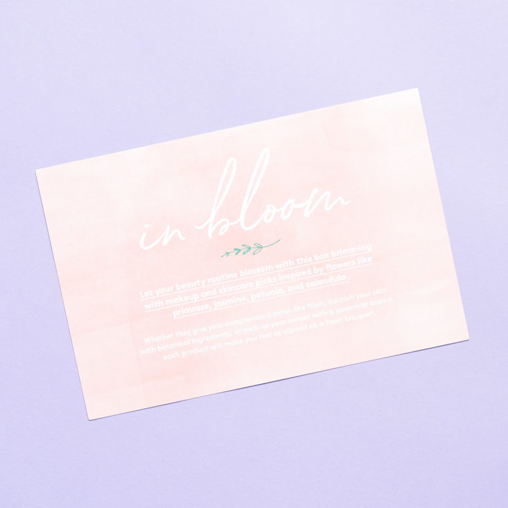Birchbox Limited Edition In Bloom April 2019 info card front