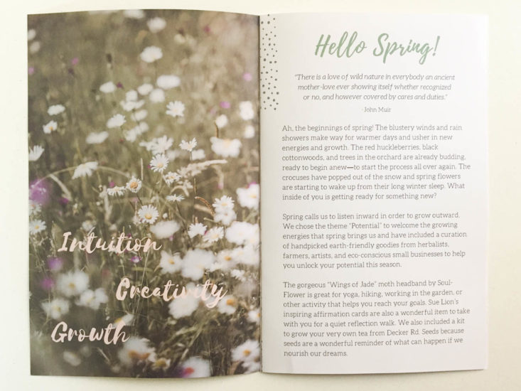 Earthlove Subscription Box Review Spring 2019 - Information Booklet 2 Inside Top