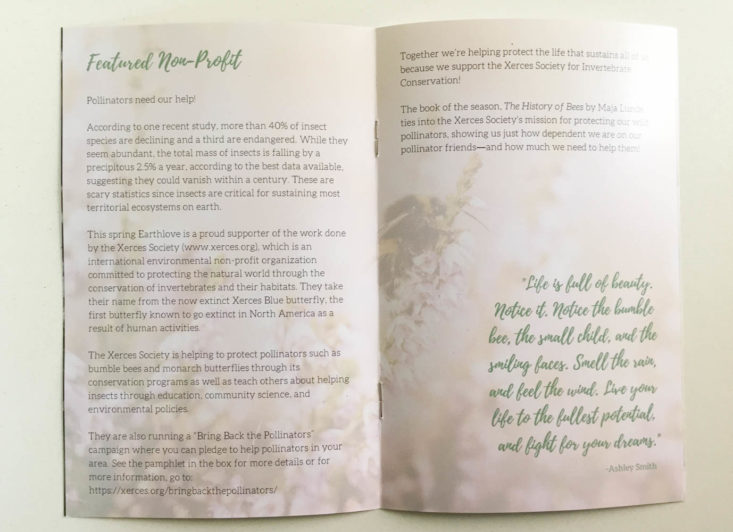 Earthlove Subscription Box Review Spring 2019 - Information Booklet 4 Inside Top