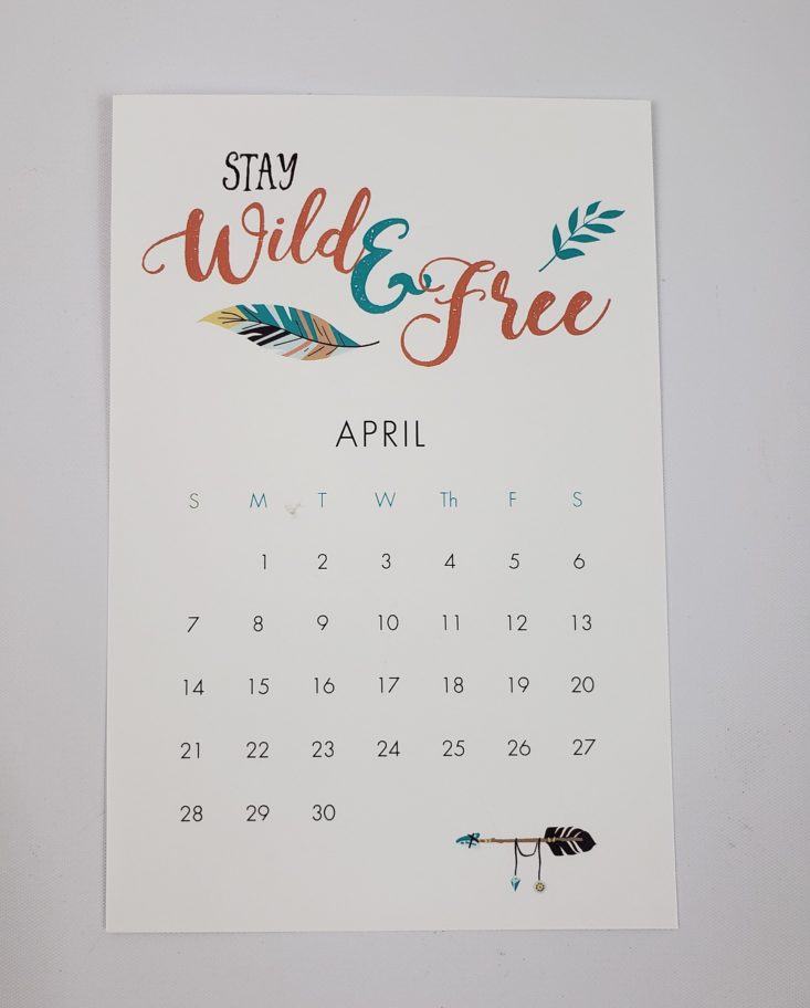 FLAIR And PAPER Subscription Box April 2019 - April Calendar Sheet Front