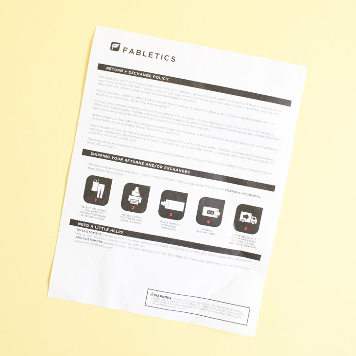 Fabletics April 2019 return info