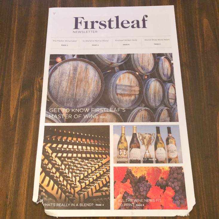 Firstleaf Wine Subscription March 2019 Review - Newsletter 1 Top