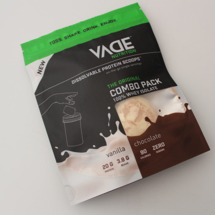 Fit Snack Box Review March 2019 - Vade Nutrition Dissolvable Protein Scoops Original Combo Packet Top