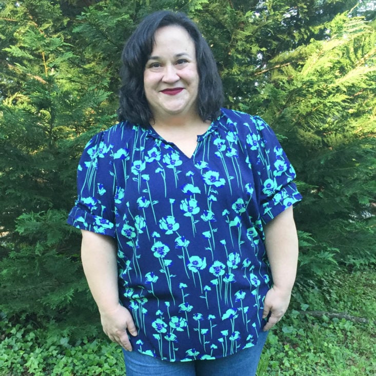 Gwynnie Bee April 2019 - Poppy Floral Ruffle Short Sleeve Blouse Front