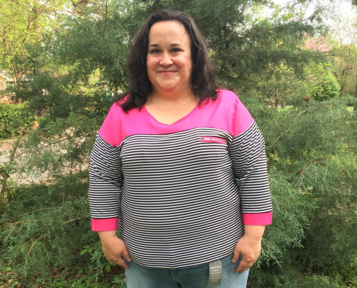 Gwynnie Bee April 2019 - Zip Front Pocket Stripe Top Front