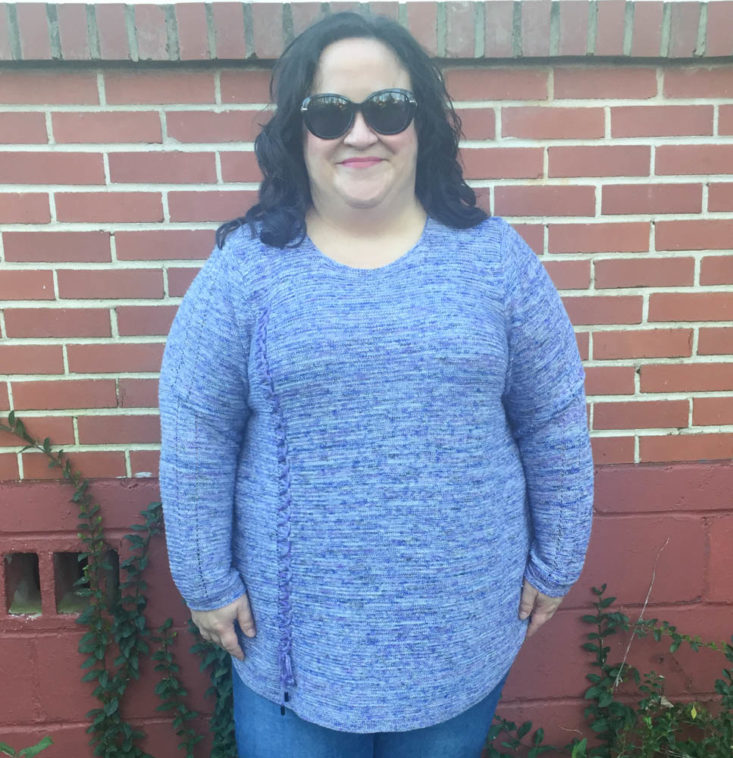 Gwynnie Bee Box March 2019 - NIC+ZOE Spacedye Braided Up Pullover Sweater Wearing Front