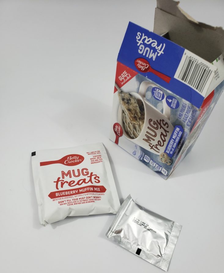 Monthly Box Of Food And Snack Review April 2019 - Blueberry Muffin Mug Treats Packet Open Top