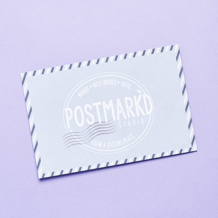 Postmarkd Studio April 2019 postcard front