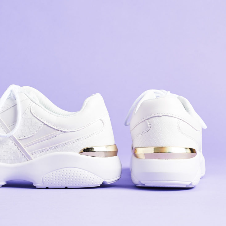 ShoeDazzle April 2019 gold details on chunky white sneakers