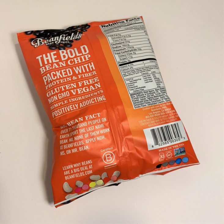 SnackSack Gluten-Free Review March 2019 - Beanfields Bean Chips, Pico De Gallo Back Top