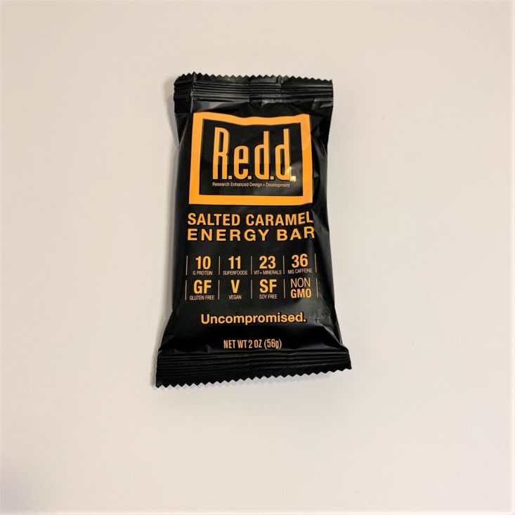 SnackSack Gluten-Free Review March 2019 - R.E.D.D. Salted Caramel Energy Bar Front Top