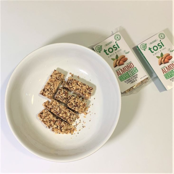 SnackSack Gluten-Free Review March 2019 - Tosi Super Bites, Almond, 2.6 oz Plated Top
