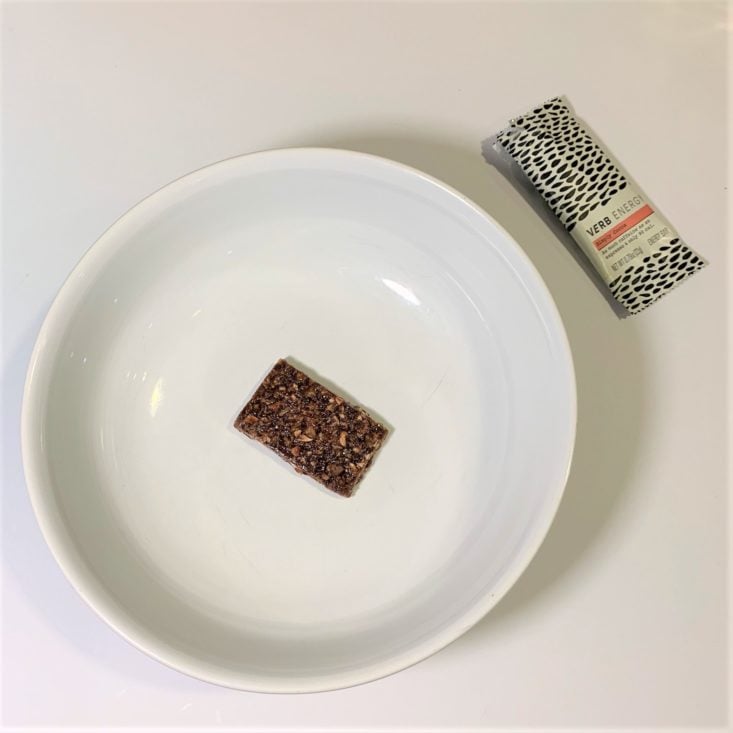 SnackSack Gluten-Free Review March 2019 - Verb Energy Simply Cocoa Energy Bar Plated Top