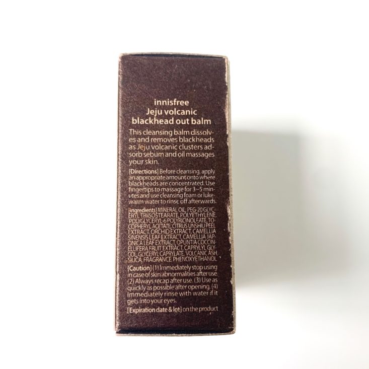 Sooni Pouch Review April 2019 - Innisfree Jeju Volcanic Blackhead Out Balm Box Side
