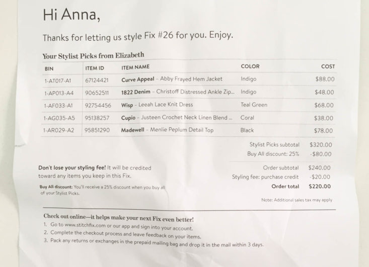 Stitch Fix Plus Size Clothing Subscription Box Review April 2019 - Booklet Front Top