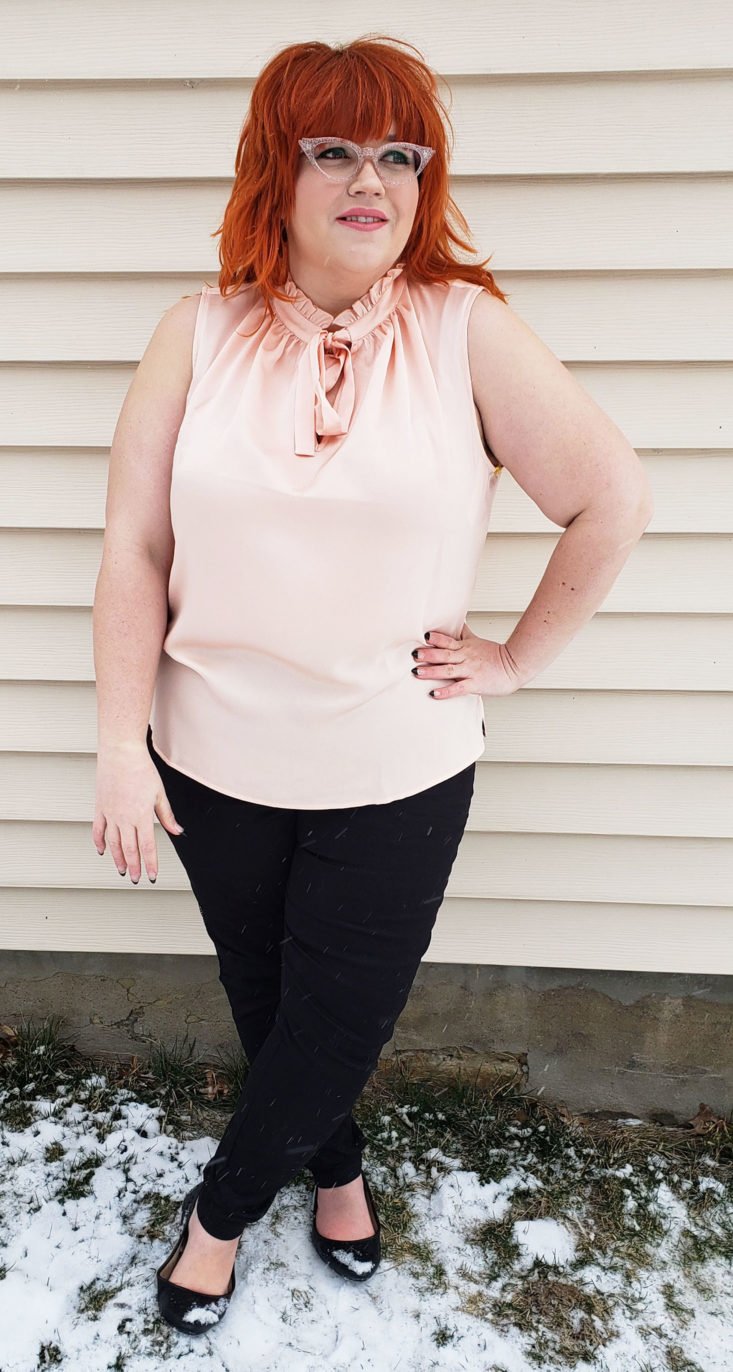 Trunk Club Plus Size Subscription Box Review March 2019 -Ruffled Tie Neck Blouse by CeCe 1 Front