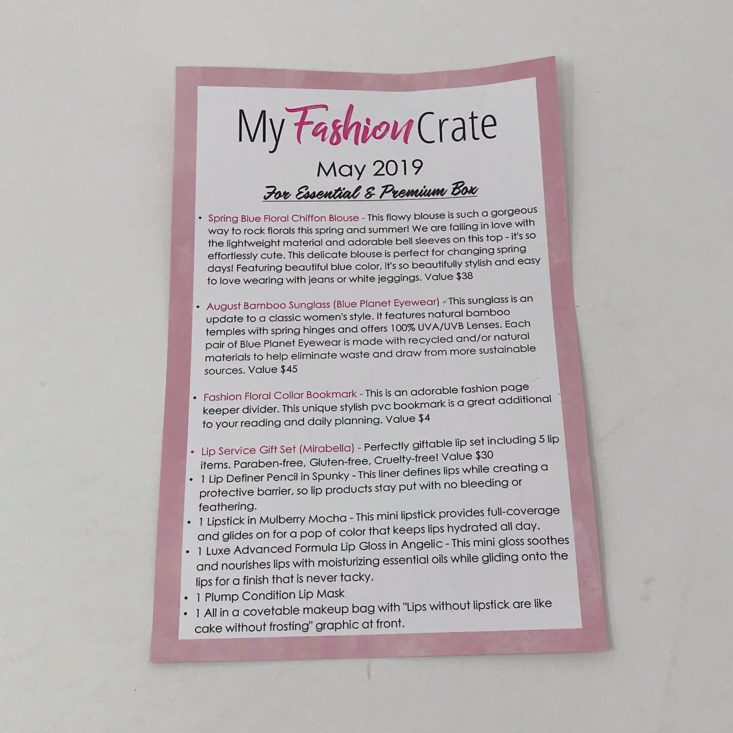 my fashion crate styling subscription review may 2019 insert