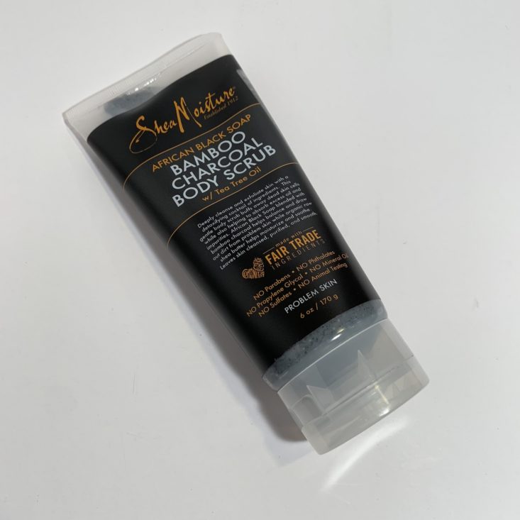 Cocotique “Black Radiance” April 2019 Review - Shea Moisture Bamboo Charcoal Body Scrub w Tea tree Oil, 6 oz 1 Front Top
