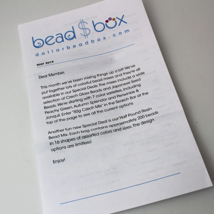 Dollar Bead Box May 2019 - Booklet Front