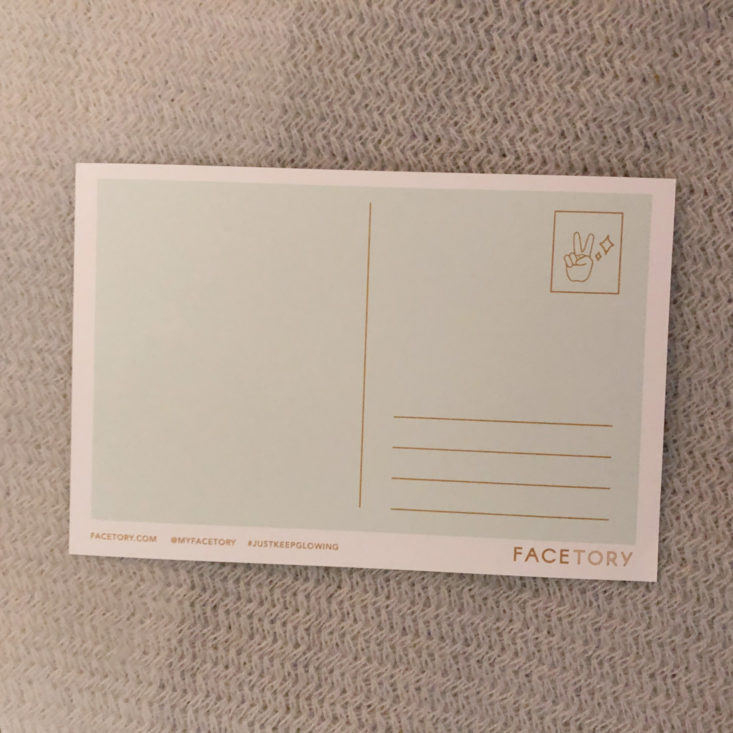 Facetory 4 Ever Fresh Subscription Review April 2019 - Theme-fitting Postcard Inside Top