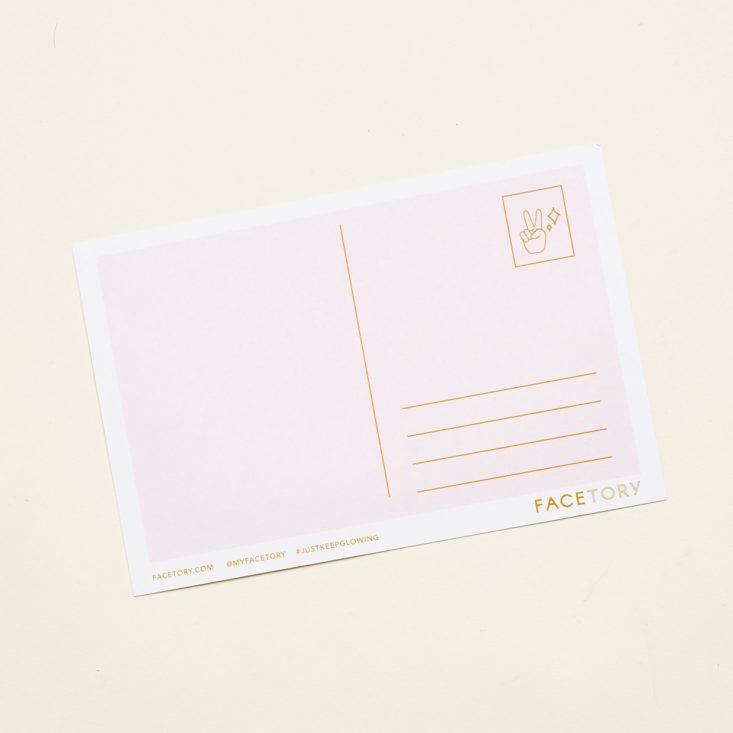 Facetory 7 Lux May 2019 beauty box review postcard back