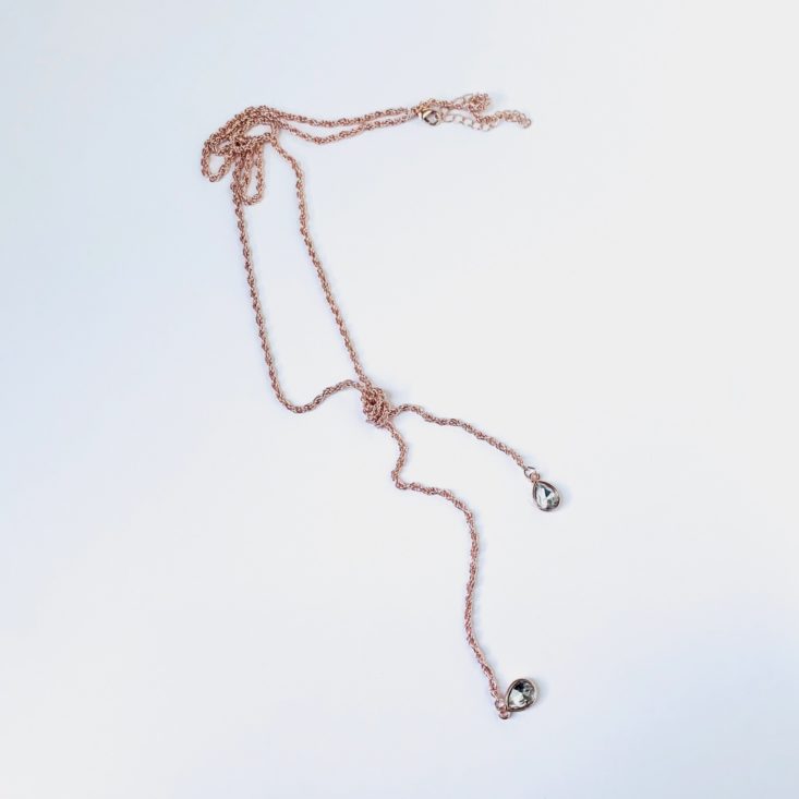 Glamour Jewelry Box March 2019 Review - Rose Gold Knot Lariat Necklace 1 Top