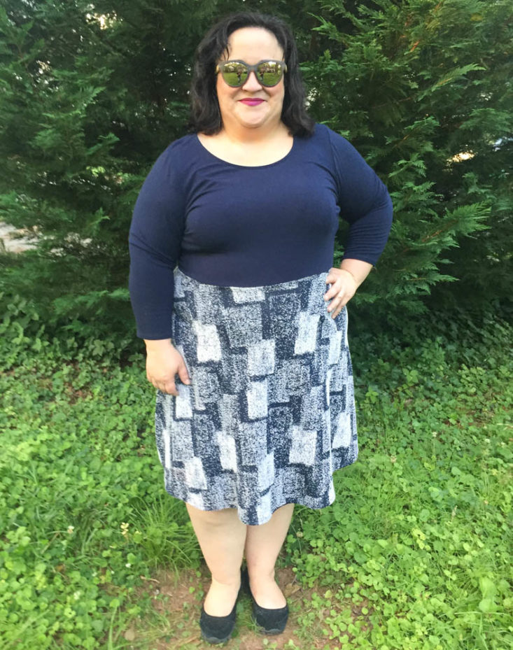 Gwynnie Bee May 2019 - Navy And White Twofer Fit And Flare Dress Front
