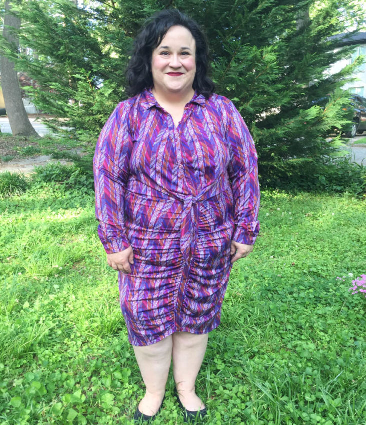 Gwynnie Bee May 2019 - Tie Front Plum Multi Shirt Dress Front