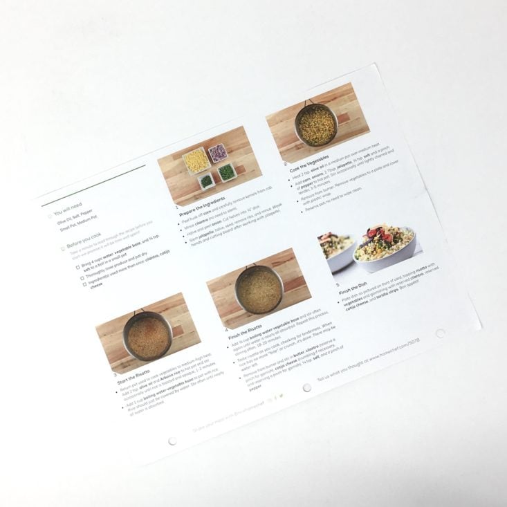 Home Chef Subscription Box Review May 2019 - RISOTTO RECIPE CARD BACK