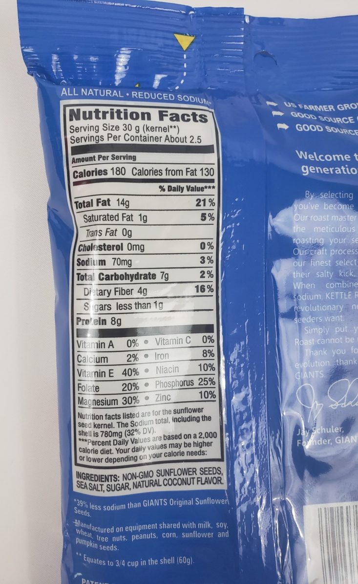 MONTHLY BOX OF FOOD AND SNACK REVIEW MAY 2019 - Kettle Roast Toasted Coconut Sunflower Seeds Package Contain Top