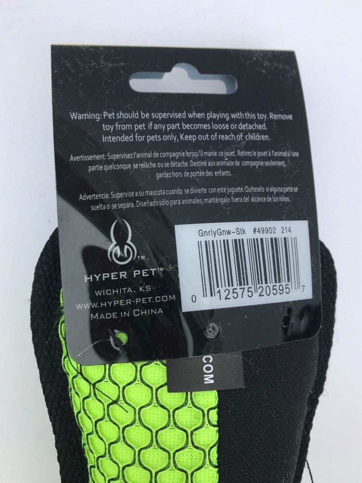 Mini Monthly Mystery Box For Dogs May 2019 - Hyper Pet Gnarly Gnaws Dog Toy Tag Back