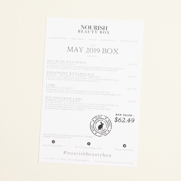 Nourish Beauty Box May 2019 beauty box review product info