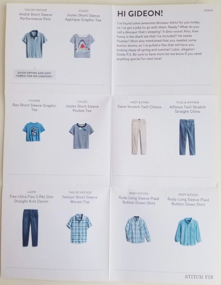 Stitch Fix Kids Boys May 2019 item descriptions