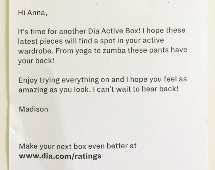 Dia Active Subscription Box Review May 2019 - Note From My Stylist Top