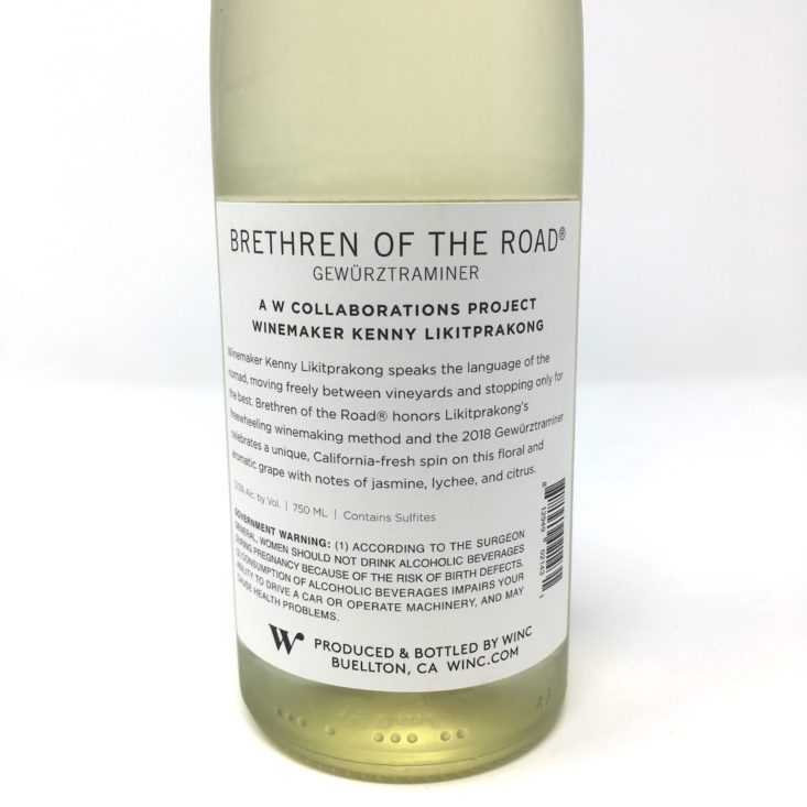 Brethren of the Road Gewürztraminer Bottle Label Back