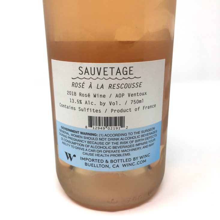 Sauvetage Rosé Bottle Label Back