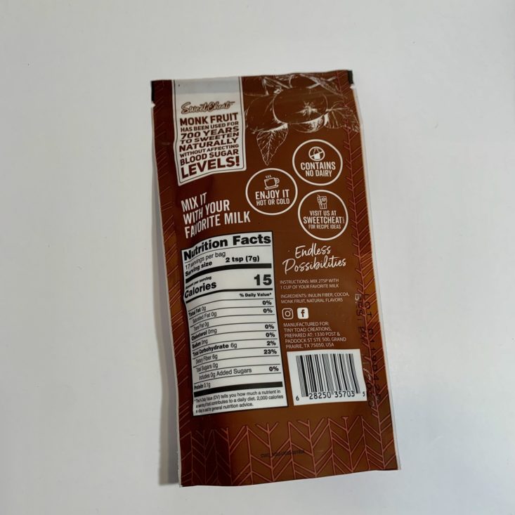 Keto Krate June 2019 - Tiny Toad Creations Sweet Cheat Chocolate Milk Back