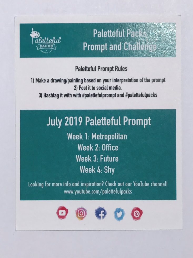 Paletteful Packs July 2019 - Contents Sheet Back