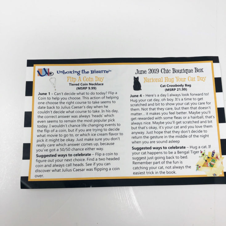 The Bizarre Chic Boutique Pouch June 2019 - Information Card Front Top
